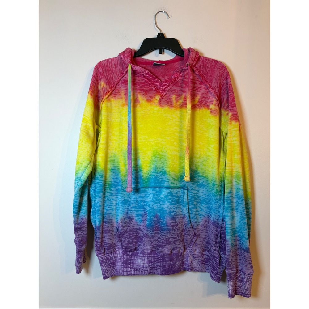 MV Sport Hoodie Women XL Rainbow Tie Dye Pullover Lightweight Burnout Sweatshirt